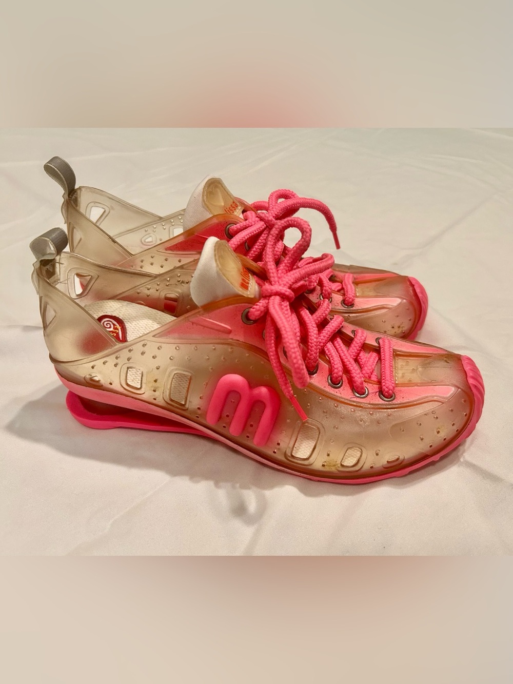 Melissa Women's Translucent Sneakers with Bright Pink Trim